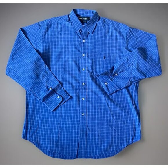 Polo Golf Ralph Lauren Lofting Button Down Blue Checker Pony Logo Large - Picture 1 of 3